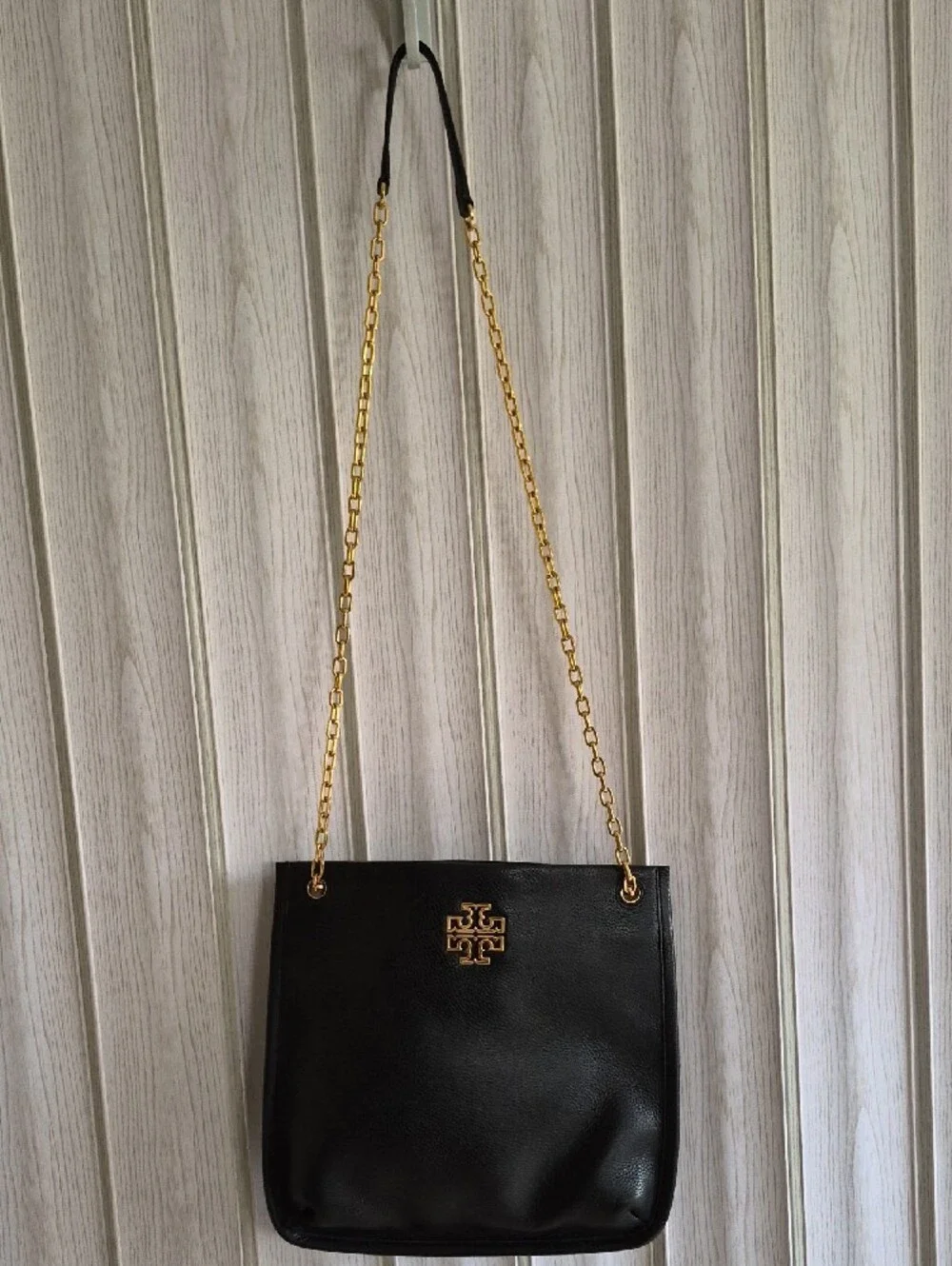 Tory Burch Black Leather Tote with Gold Chain Straps